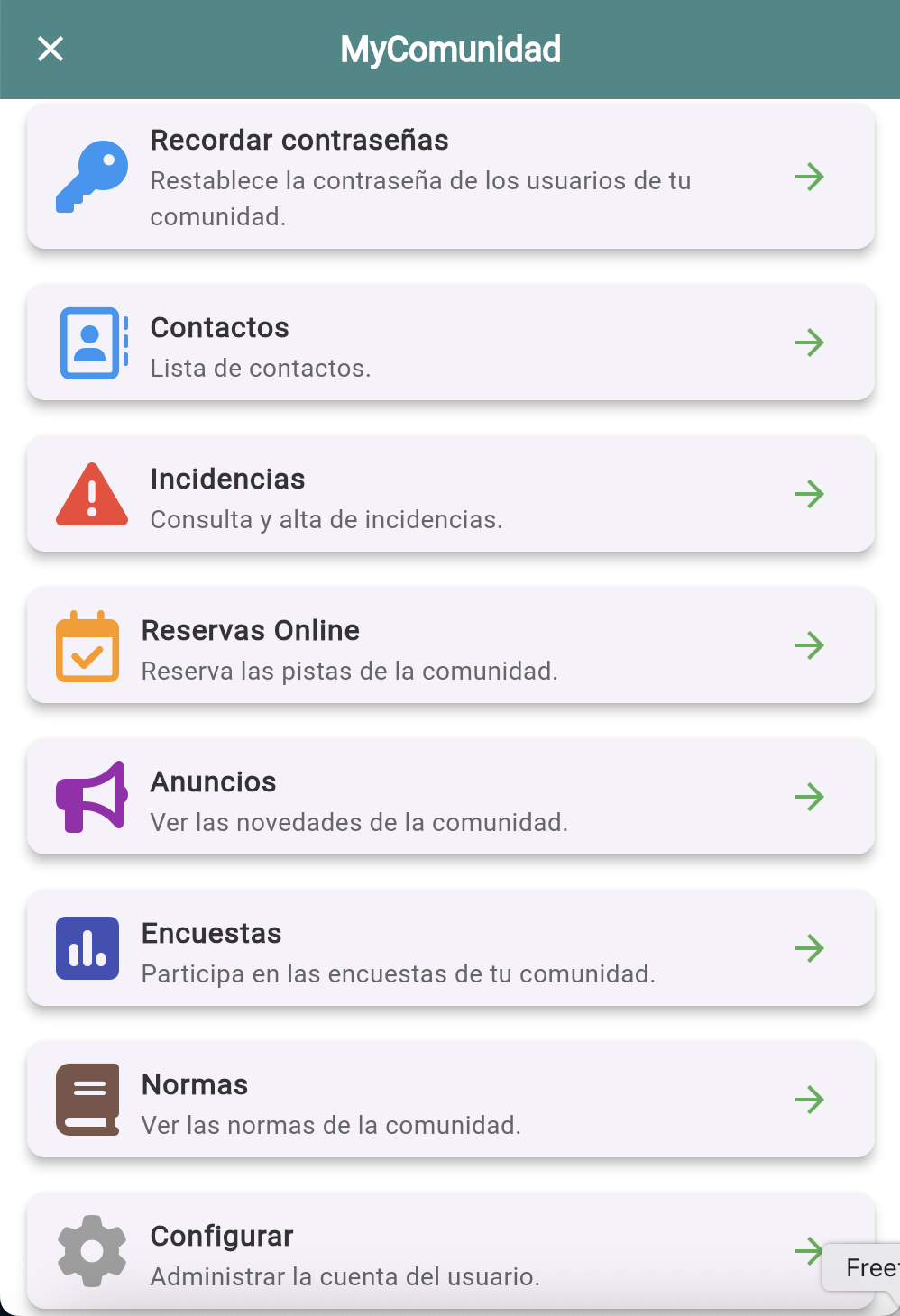 Menú de reservas online
